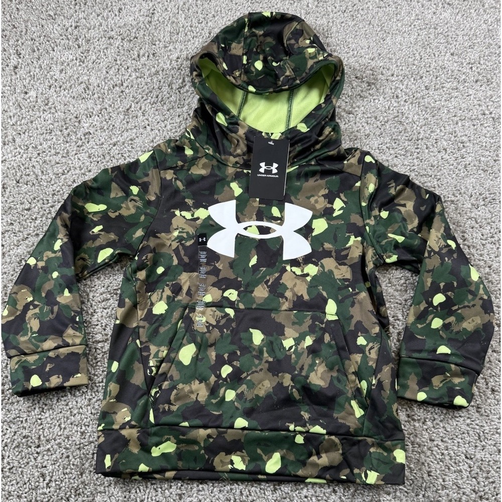 NEW Under Armour Boys Fleece Hoodie Sweatshirt Green Camo Logo Youth XS - Picture 2 of 6